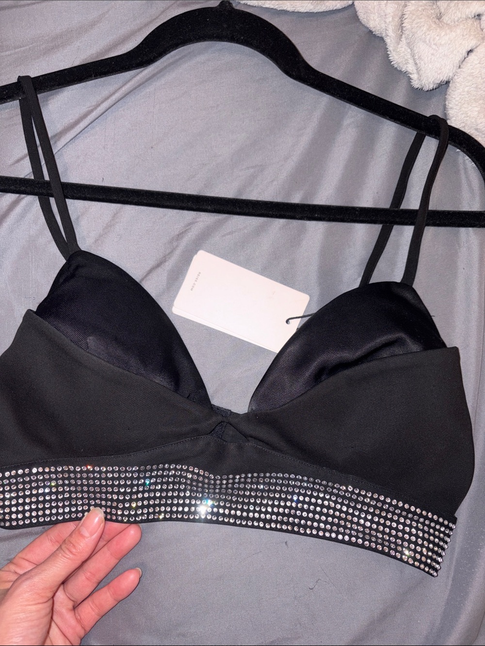Reiss Black Rhinestone-Trim Bralette